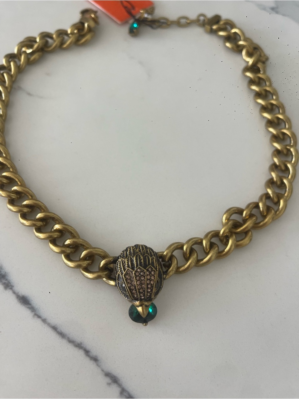 Kurt Geiger London Luxury Statement Necklace ✨ Chunky Gold Chain with Emerald